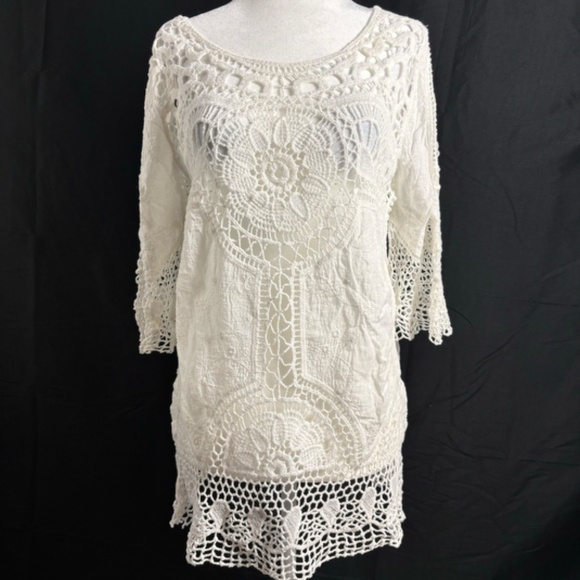 Womens open Knit Top Floral Pattern Dainty Cottagecore Country Chic Beachy SZ  M - Picture 4 of 9